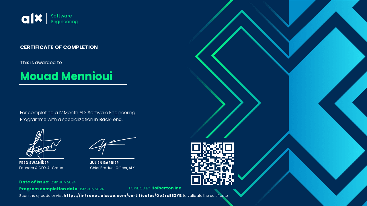 Software Development with a Specialization in Back-end (ALX 12-month program)