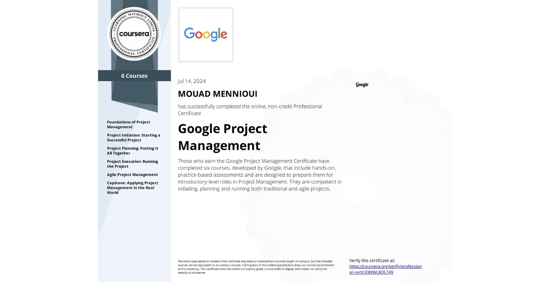 Google Project Management (all 6 courses)